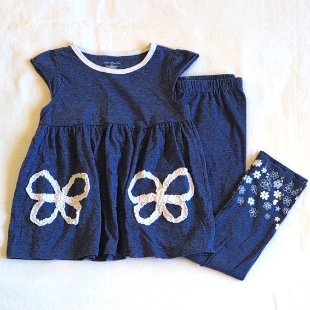 first impressions blue floral top & leggings matching outfit set 4T toddler girl